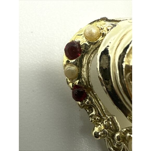 Vintage Crown Brooch Gold Tone Rhinestone Simulated Opal Cabochon LOOK READ - Picture 2 of 8